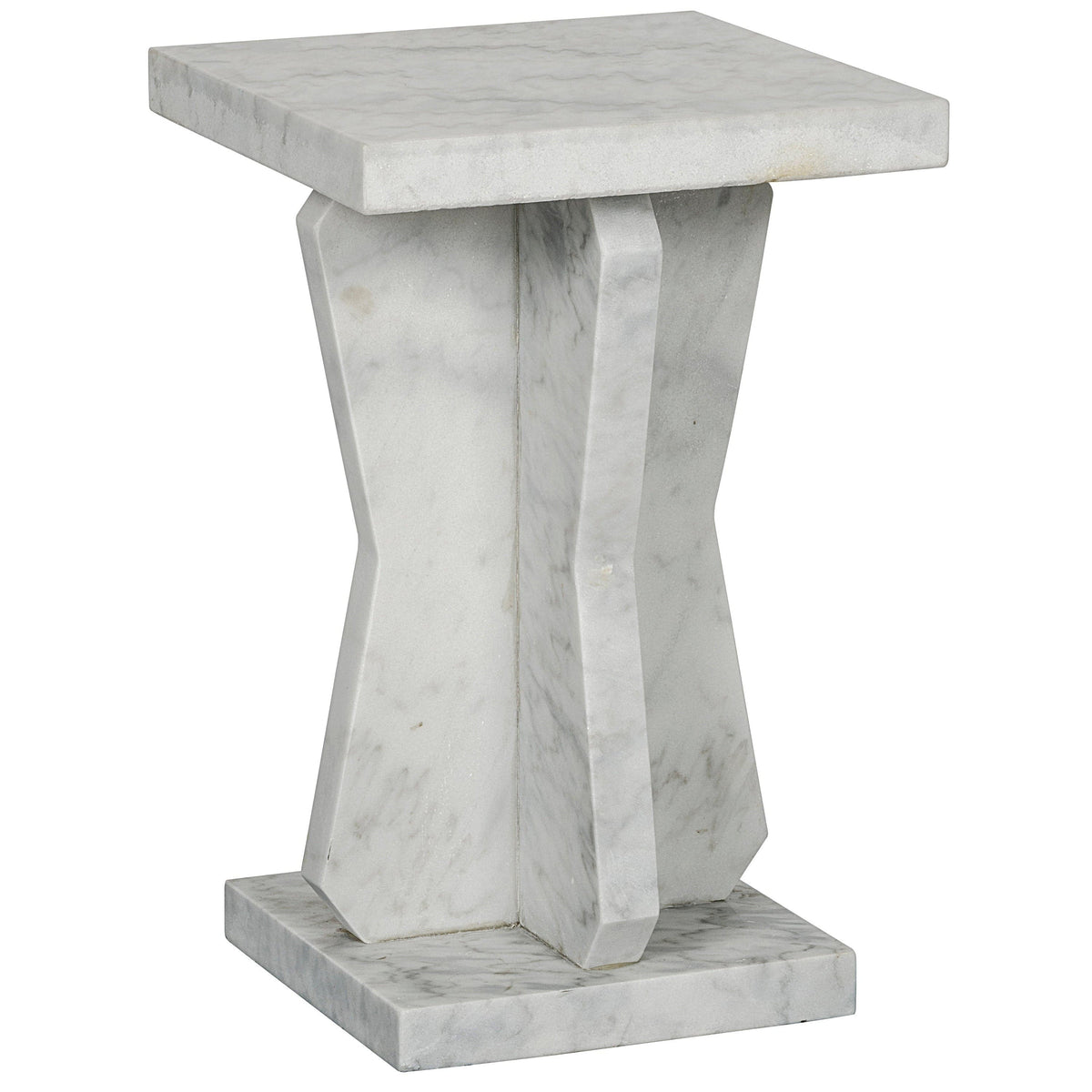 Vasco Square Marble Side Table, 23"H, with a solid white marble top and unique geometric base.