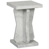 Vasco Square Marble Side Table, 23"H, with a solid white marble top and unique geometric base.