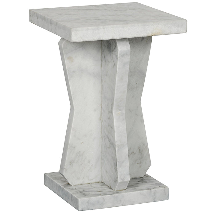Vasco Square Marble Side Table, 23"H, with a solid white marble top and unique geometric base.