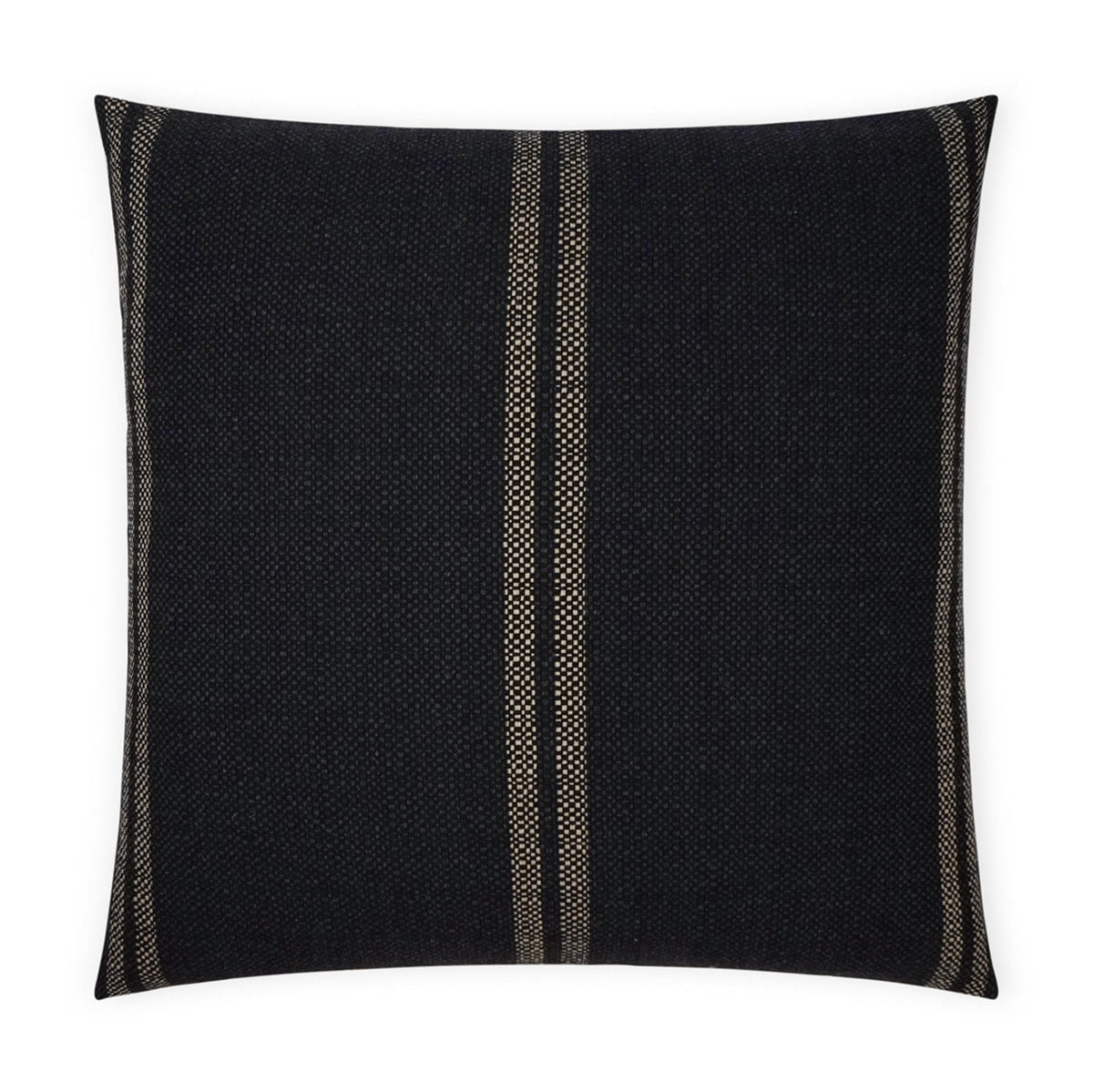 Vendella Black Stripe 24" square decorative pillow with a textured black fabric and a central beige stripe.