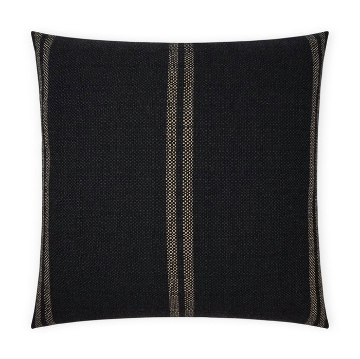 Vendella Black Stripe 24" square decorative pillow with a textured black fabric and a central beige stripe.