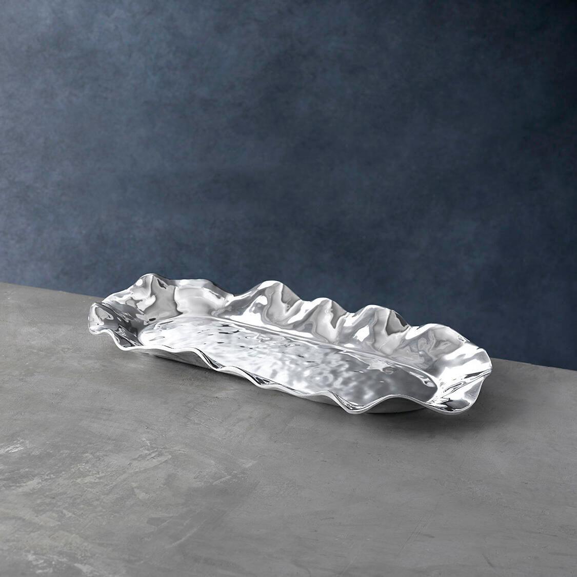 Vento Silver Long Oval Decorative Serving Tray - Tray Top View | Bone & Brass
