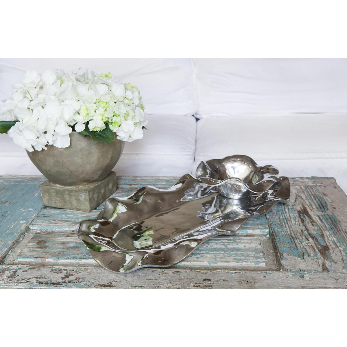Vento Silver Long Oval Decorative Serving Tray - Tray Side View | Bone & Brass