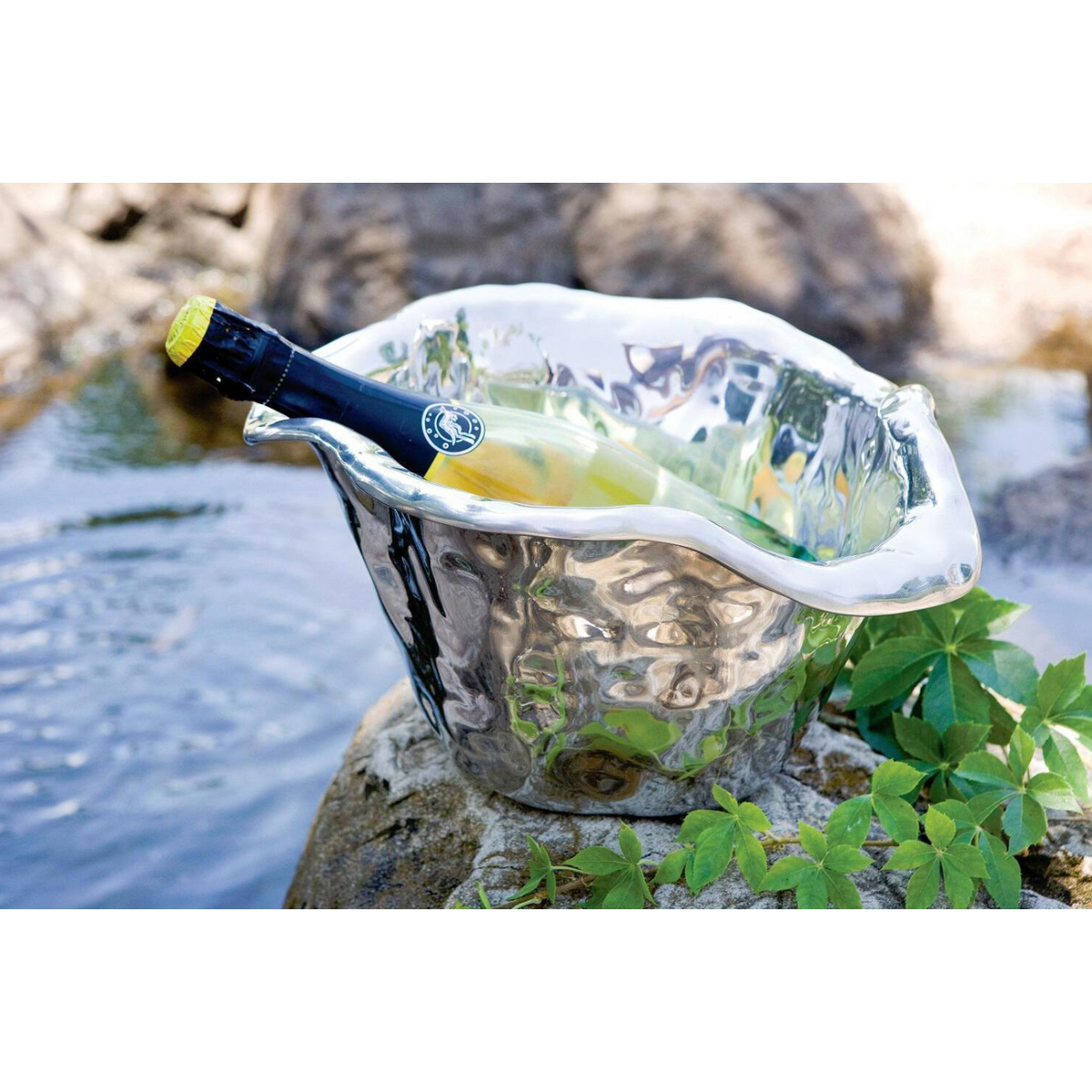 Vento Silver Scalloped Ice Bucket - Ice Bucket Side View | Bone & Brass
