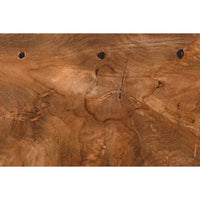 Vert coffee table top, handcrafted solid teak wood with natural swirls, knots, and grain patterns.