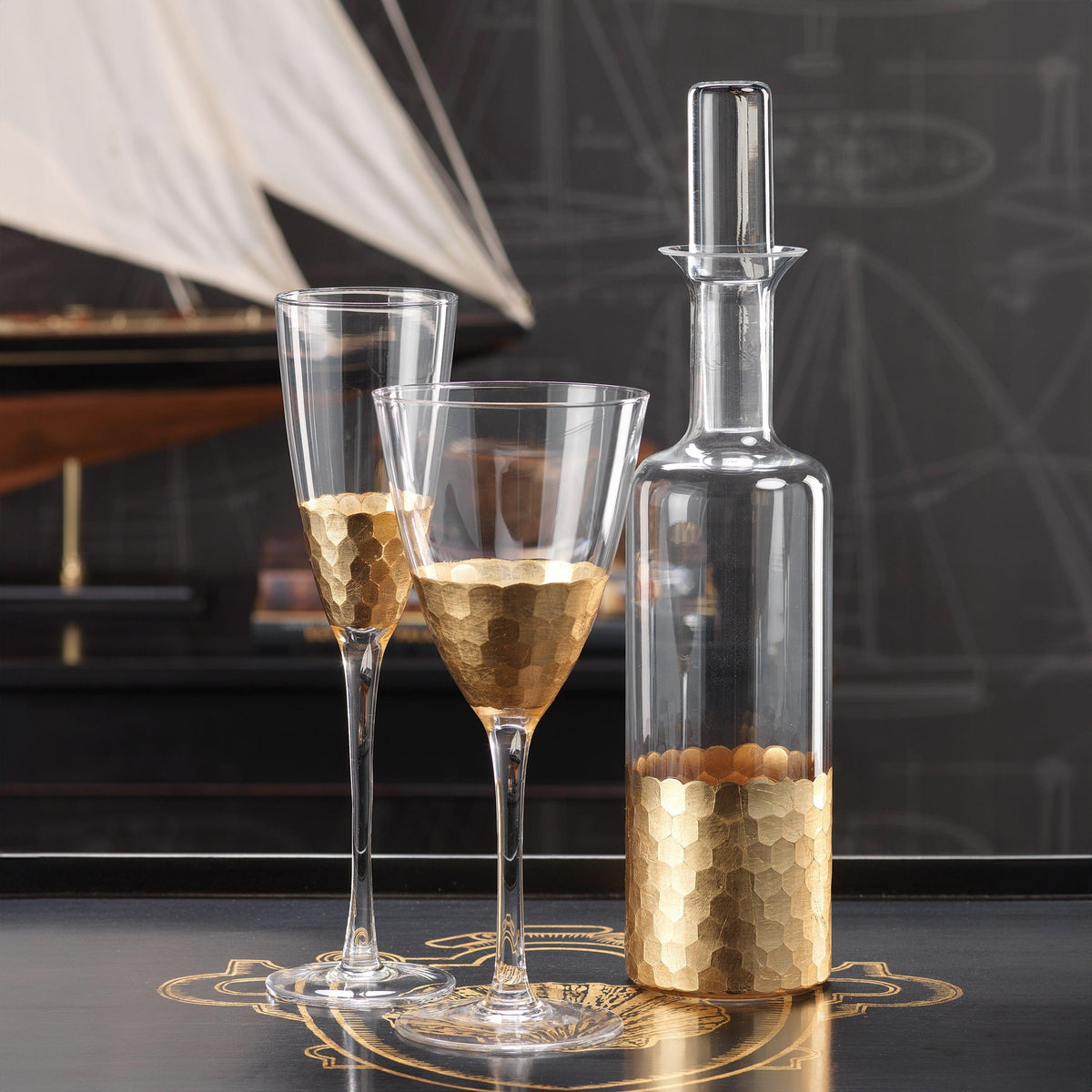 Victoria Gold Champagne Flutes, Set 4 - Glass Stem Detail | Bone & Brass