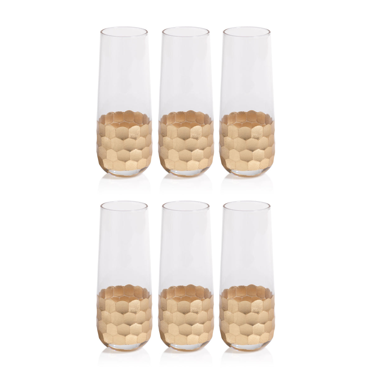 Victoria Stemless Gold Champagne Glasses, Set 6 - Glass Stem Detail | Bone & Brass