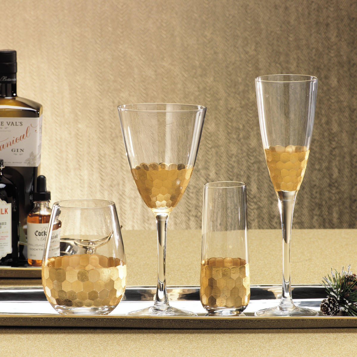 Victoria Stemless Gold Champagne Glasses, Set 6 - Glass View | Bone & Brass