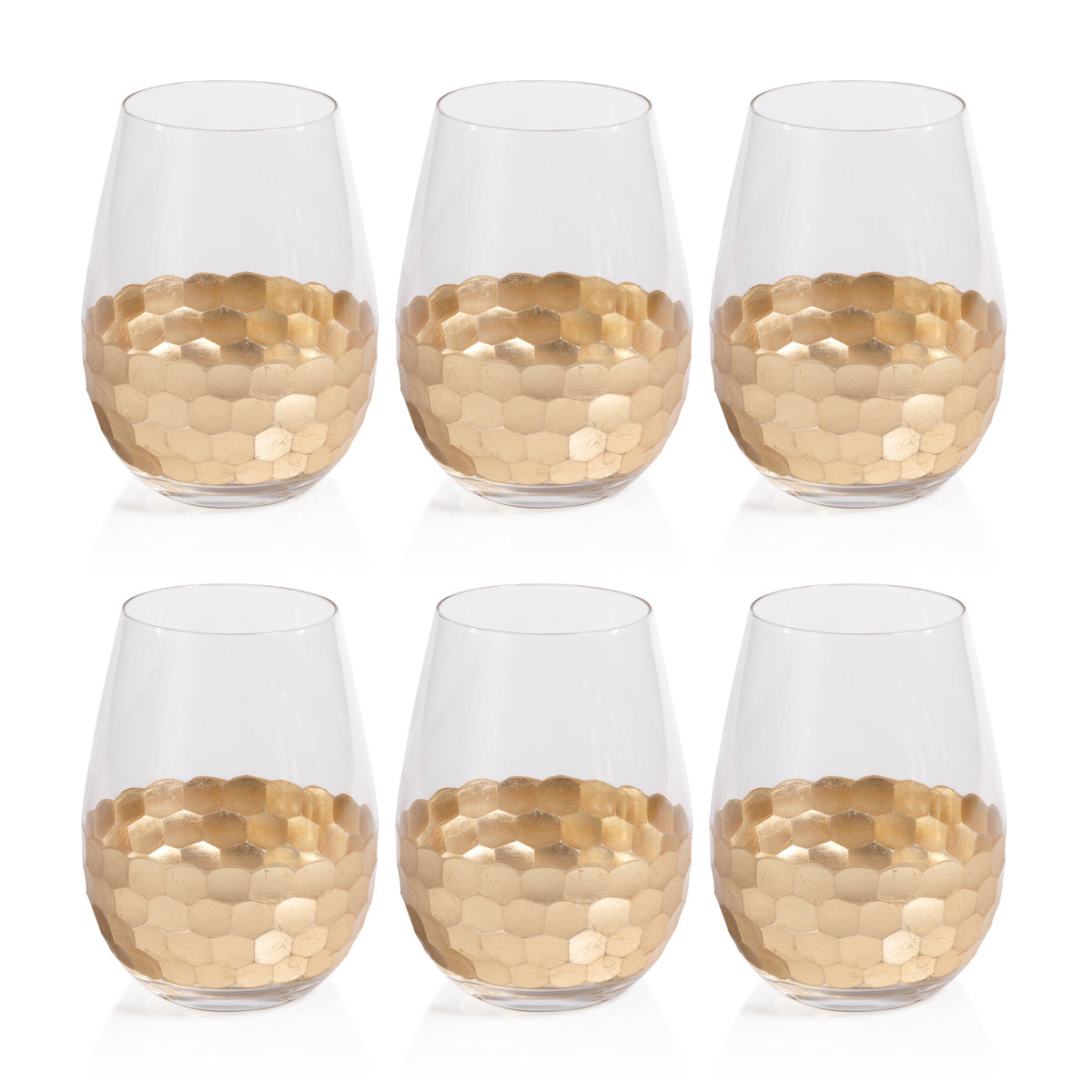 Victoria Stemless Gold Wine Glasses, Set 6 - Glass Stem Detail | Bone & Brass