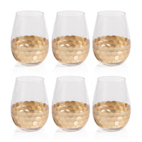 Victoria Stemless Gold Wine Glasses, Set 6 - Glass Stem Detail | Bone & Brass