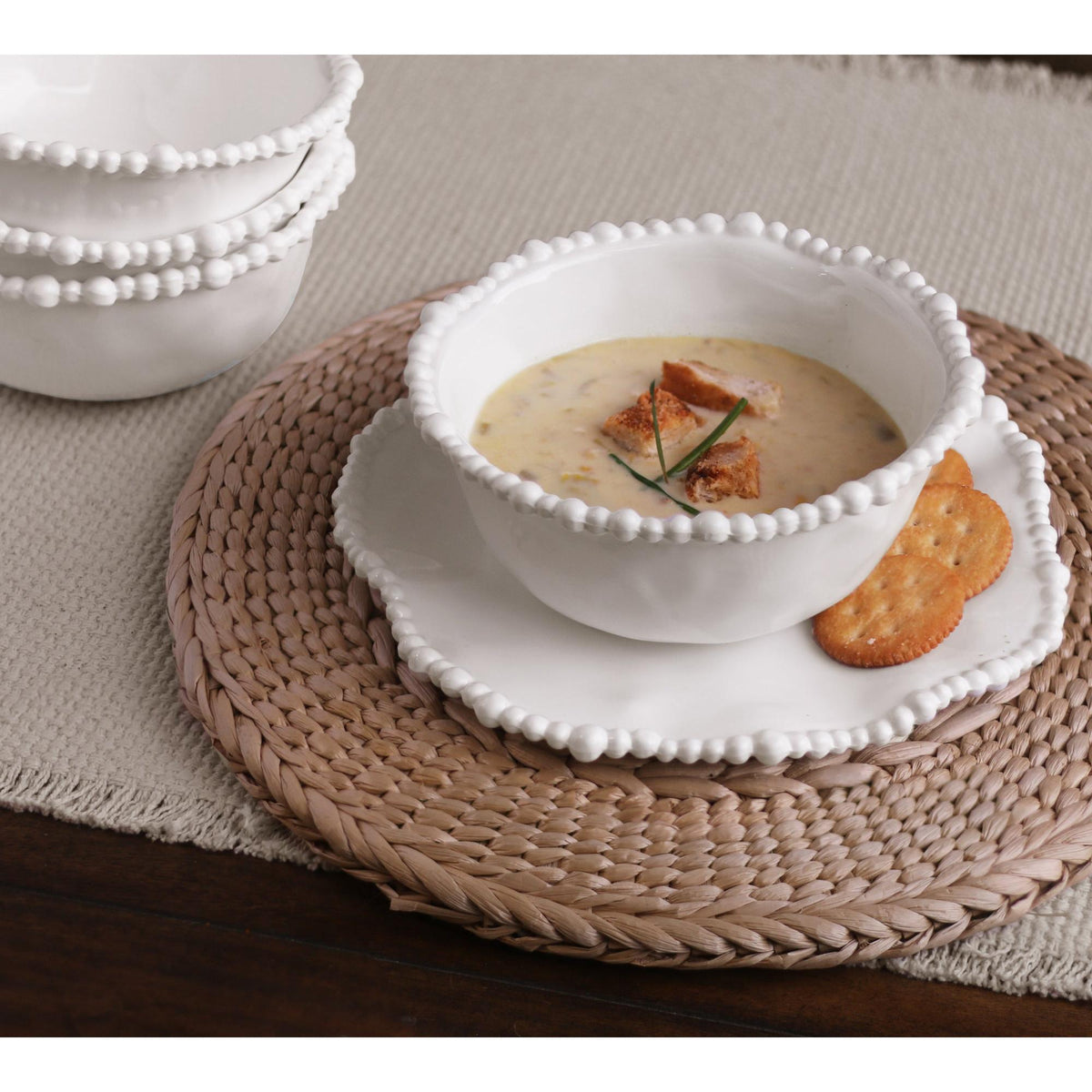 Vida Alegria Cereal Bowl Set 4 (White) - Bowl Side View | Bone & Brass