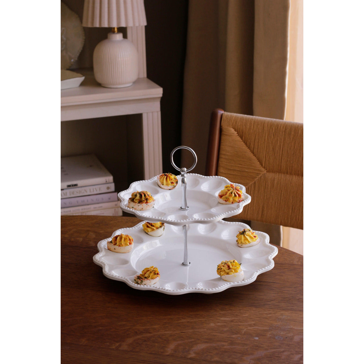 Vida Alegria Two Tiered Deviled Egg Server - Tray Side View | Bone & Brass