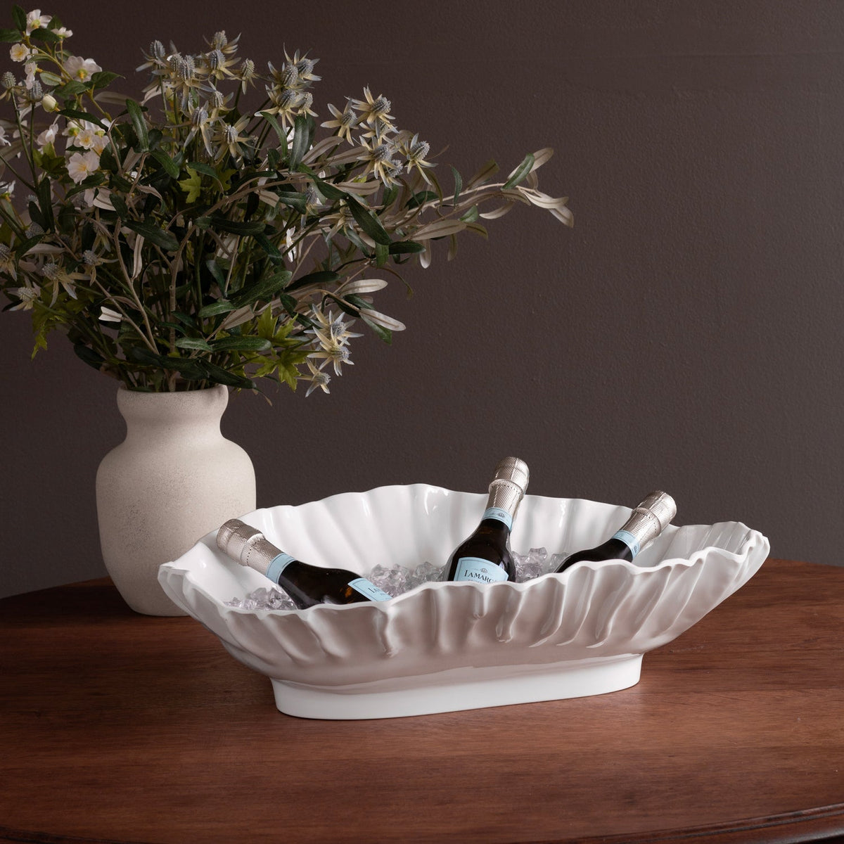 Vida Bloom Large White Oval Serving Bowl - Bowl Detail | Bone & Brass