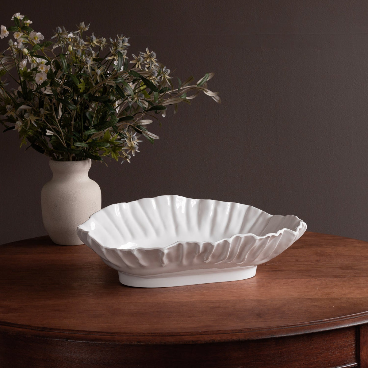 Vida Bloom Large White Oval Serving Bowl - Bowl Top View | Bone & Brass