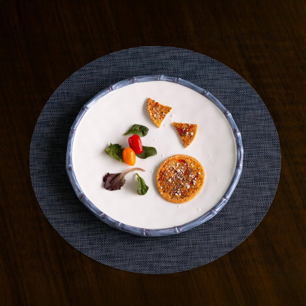 Vida Blue Bamboo & White Dinner Plate Set of 4 - Plate Detail | Bone & Brass