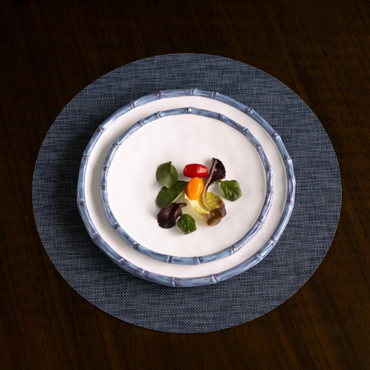 Vida Blue Bamboo & White Dinner Plate Set of 4 - Plate Side View | Bone & Brass