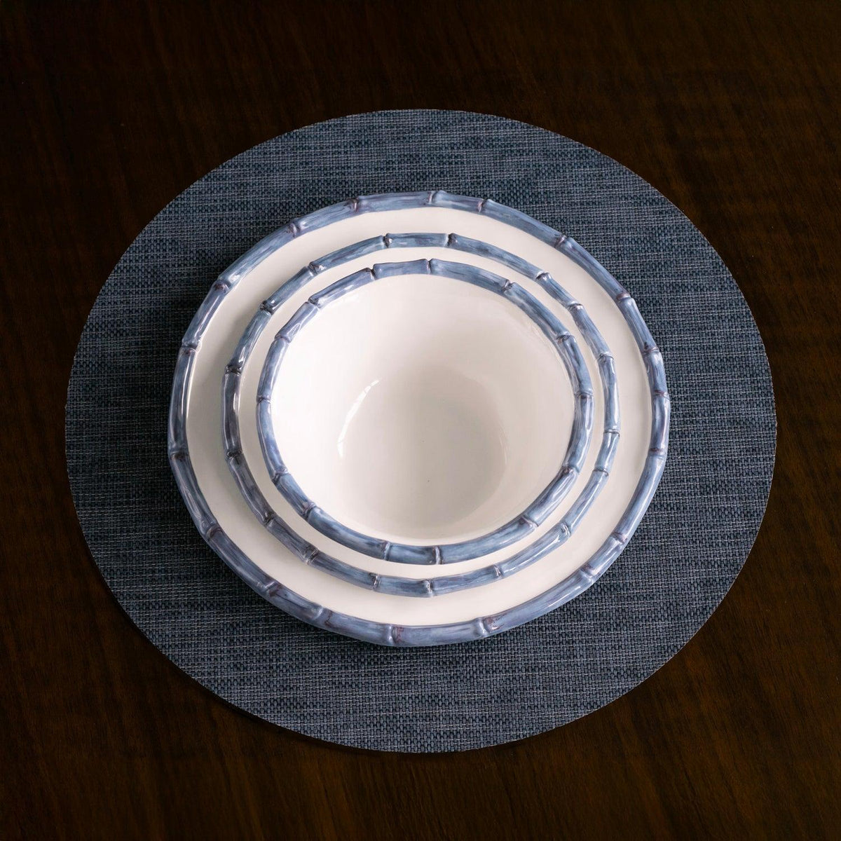 Vida Blue Bamboo & White Salad Plate Set of 4 - Plate Side View | Bone & Brass
