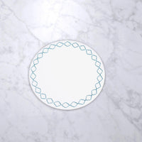 Vida Blue Embroidered Quatrefoil Round Placemats Set of 4 - Placemat Detail | Bone & Brass