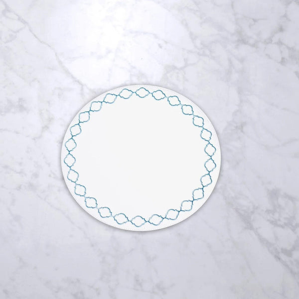 Vida Blue Embroidered Quatrefoil Round Placemats Set of 4 - Placemat Detail | Bone & Brass