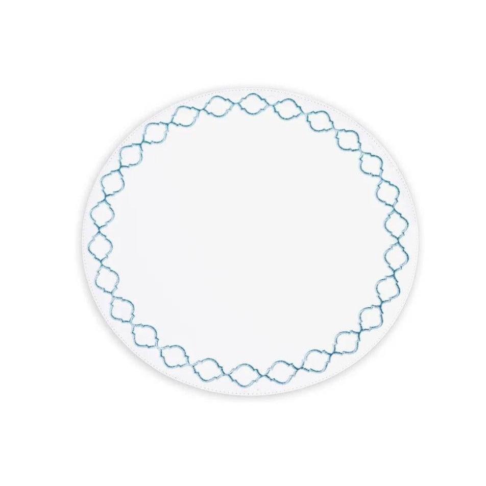 Vida Blue Embroidered Quatrefoil Round Placemats Set of 4 | Bone & Brass