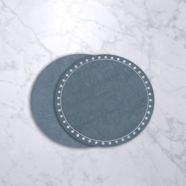 Vida Blue Round Embroidered Dots Placemats Set of 4 - Placemat Detail | Bone & Brass