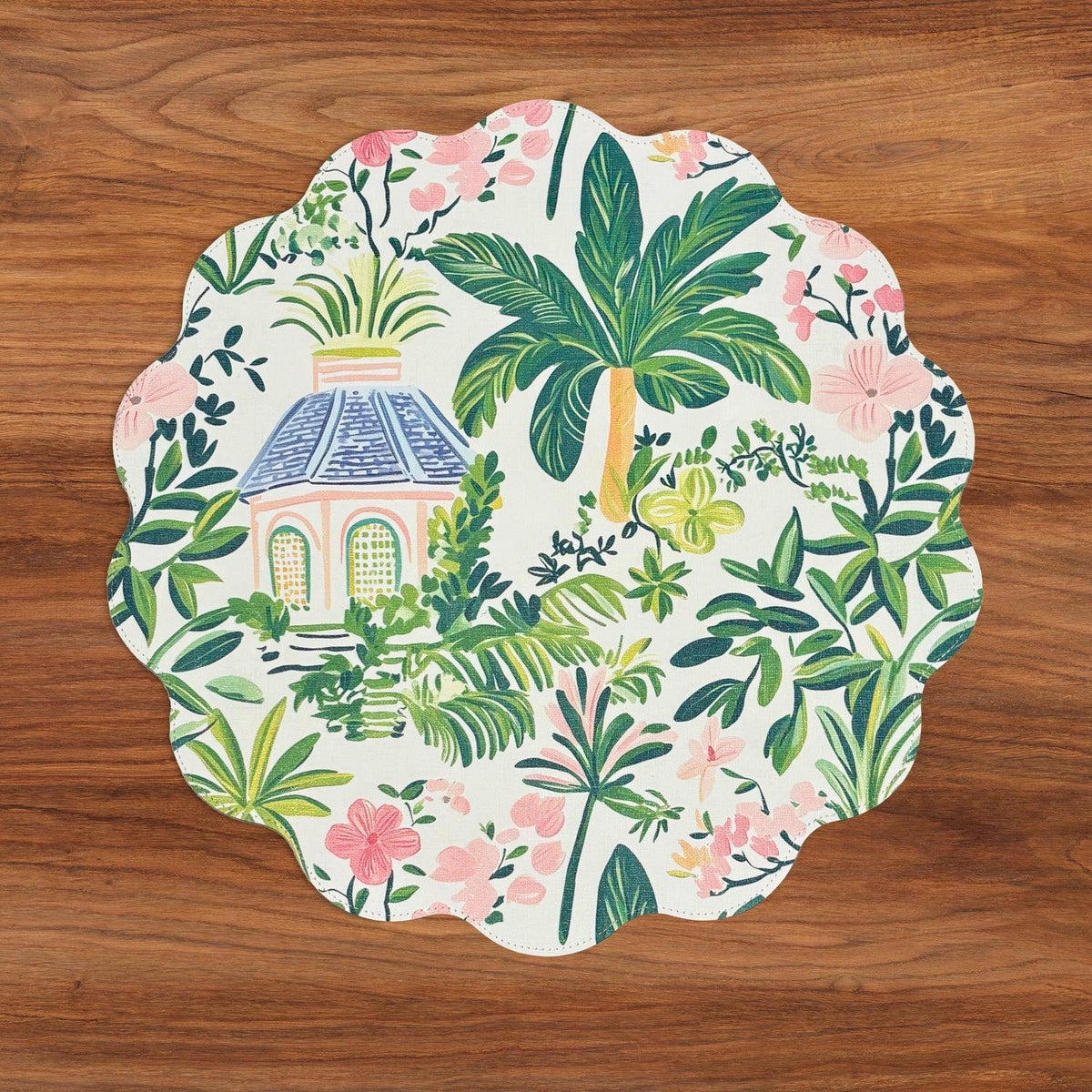 Vida Cabana Reversible Round Placemats Set 4 Pink & Green - Placemat Texture Detail | Bone & Brass
