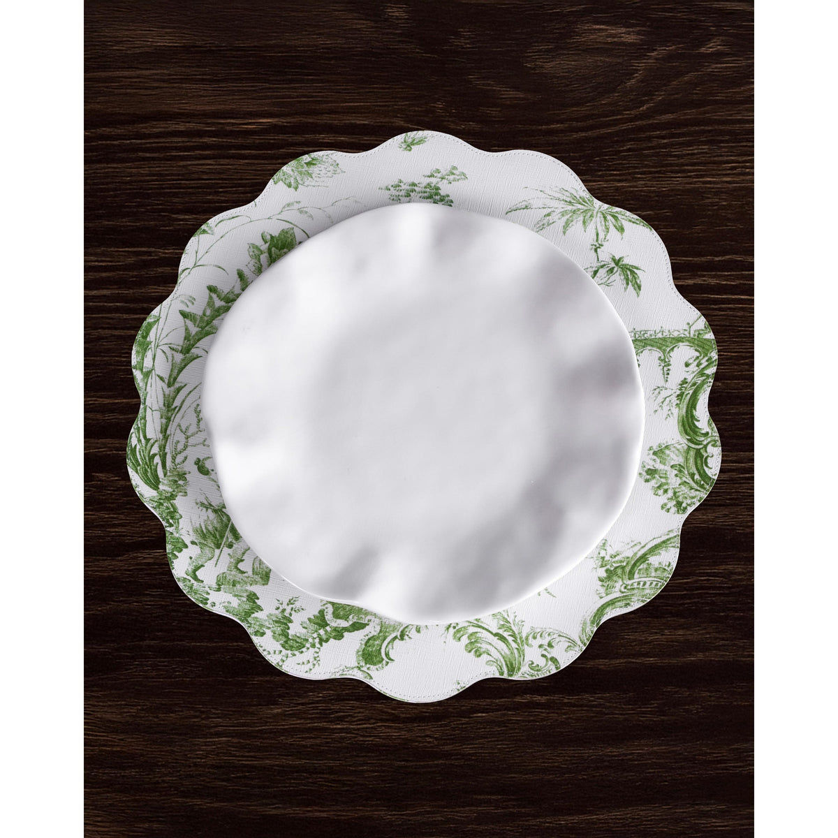 Vida Chinoiserie Reversible Round Placemats Set 4 Green & White - Placemat View | Bone & Brass