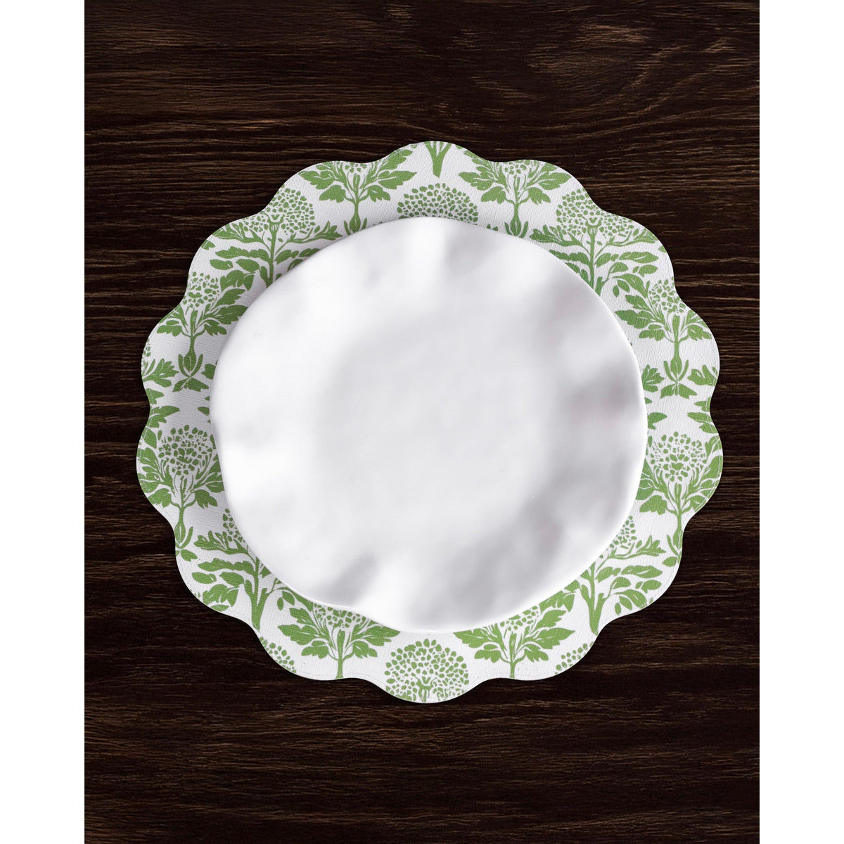 Vida Chinoiserie Reversible Round Placemats Set 4 Green & White - Placemat Detail | Bone & Brass