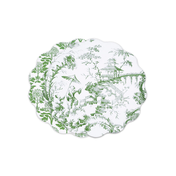 Vida Chinoiserie Reversible Round Placemats Set 4 Green & White | Bone & Brass