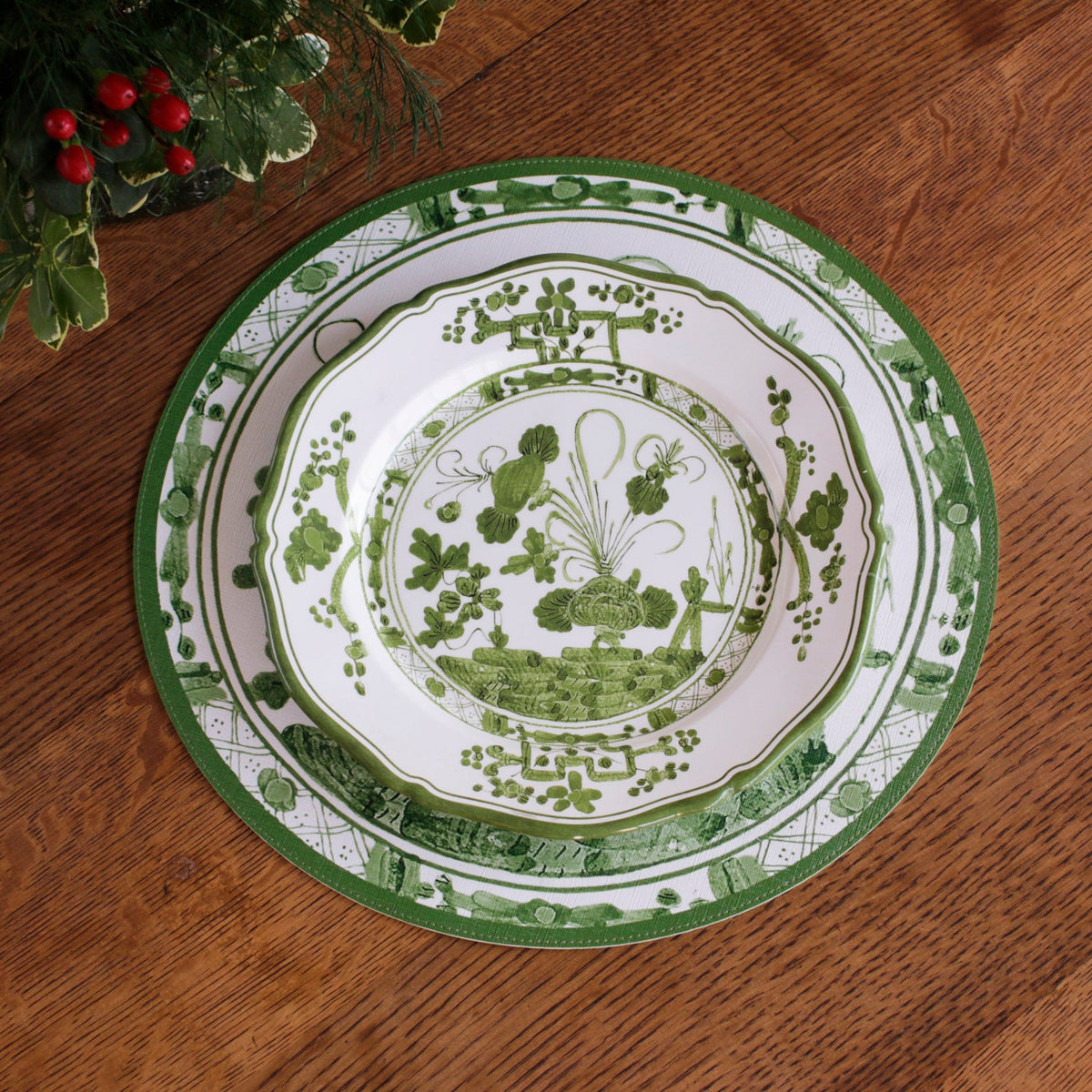 Vida Faenza 11" Dinner Plate Set of 4 White and Green