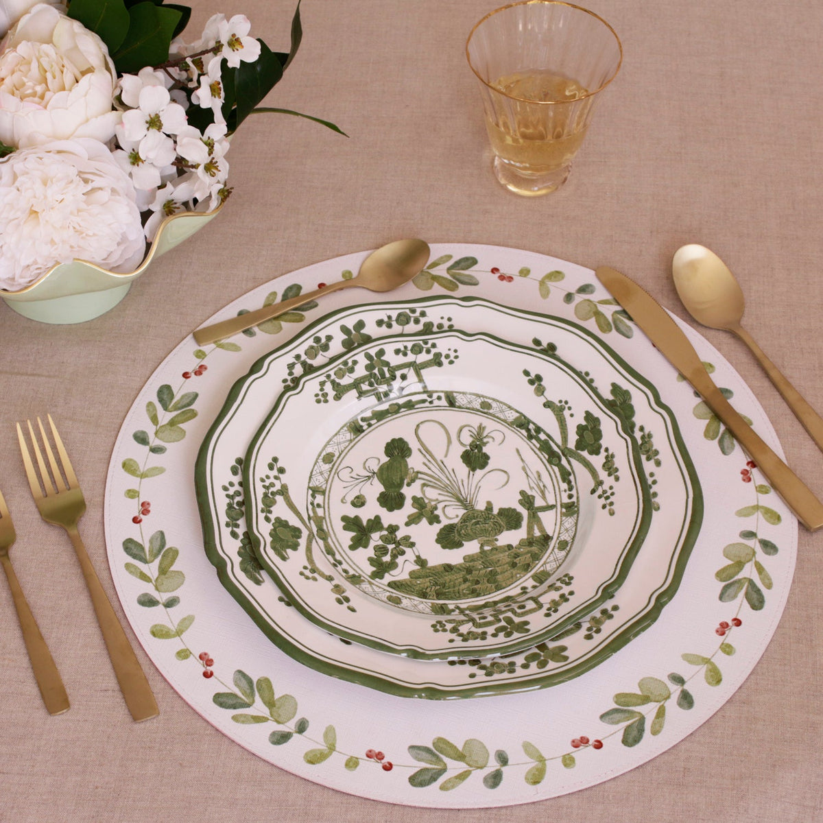 Vida Faenza Green & White Salad Plate Set of 4 - Plate Top View | Bone & Brass