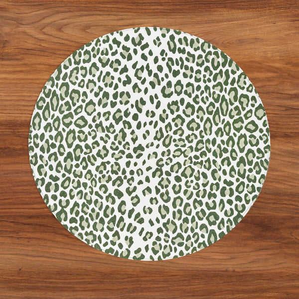 Vida Faenza and Leopard Reversible Round Placemats Set of 4 White & Green
