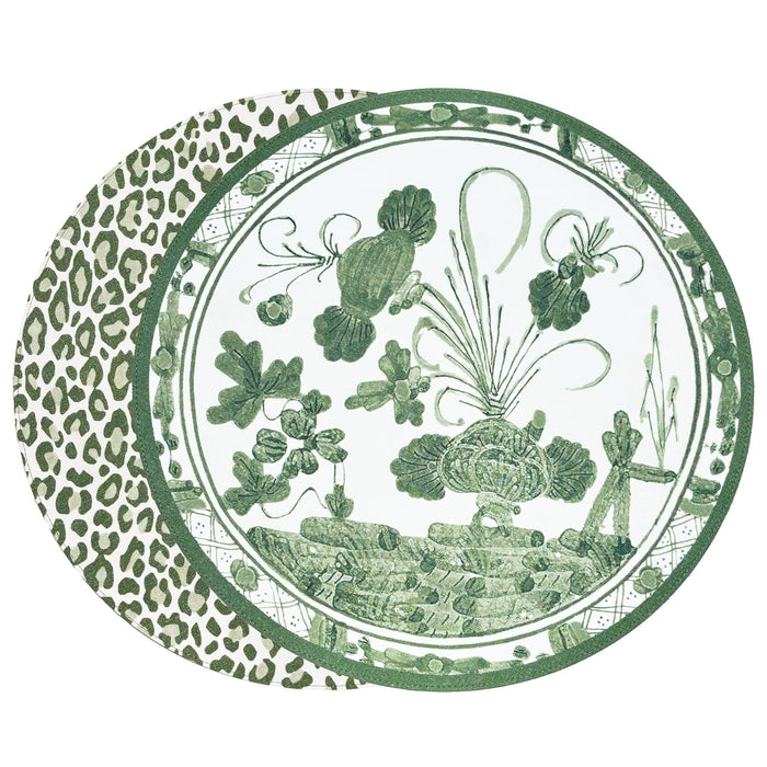 Vida Faenza and Leopard Reversible Round Placemats Set of 4 White & Green