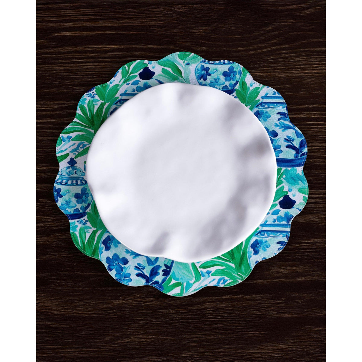 Vida Ginger Jar & Butterflies Reversible Round Placemats Set 4 Blue & - Placemat Detail | Bone & Brass