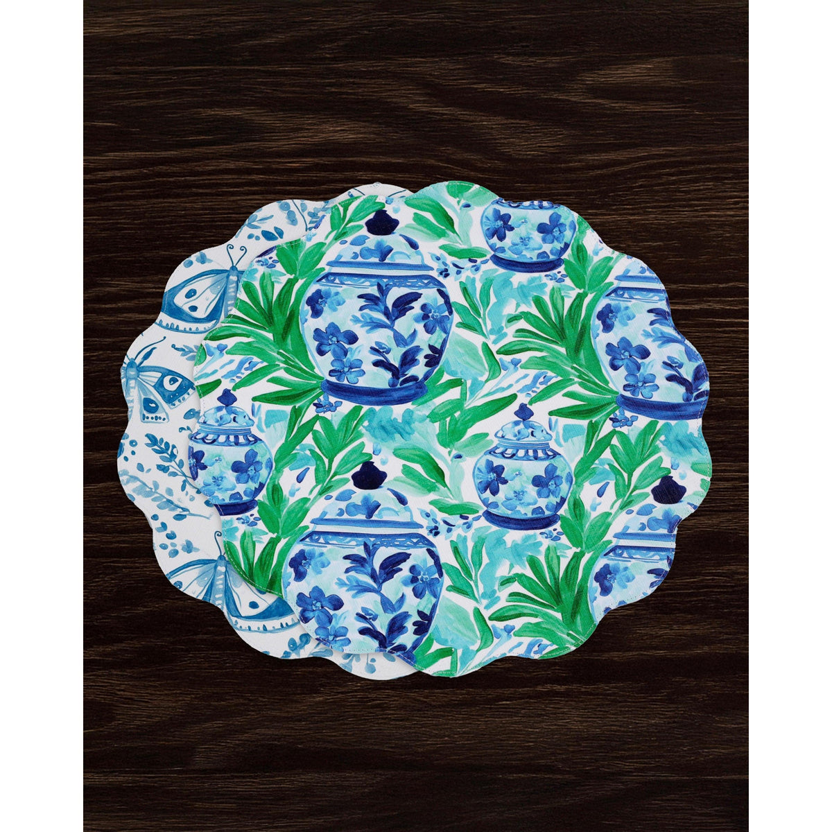 Vida Ginger Jar & Butterflies Reversible Round Placemats Set 4 Blue & - Placemat Texture Detail | Bone & Brass