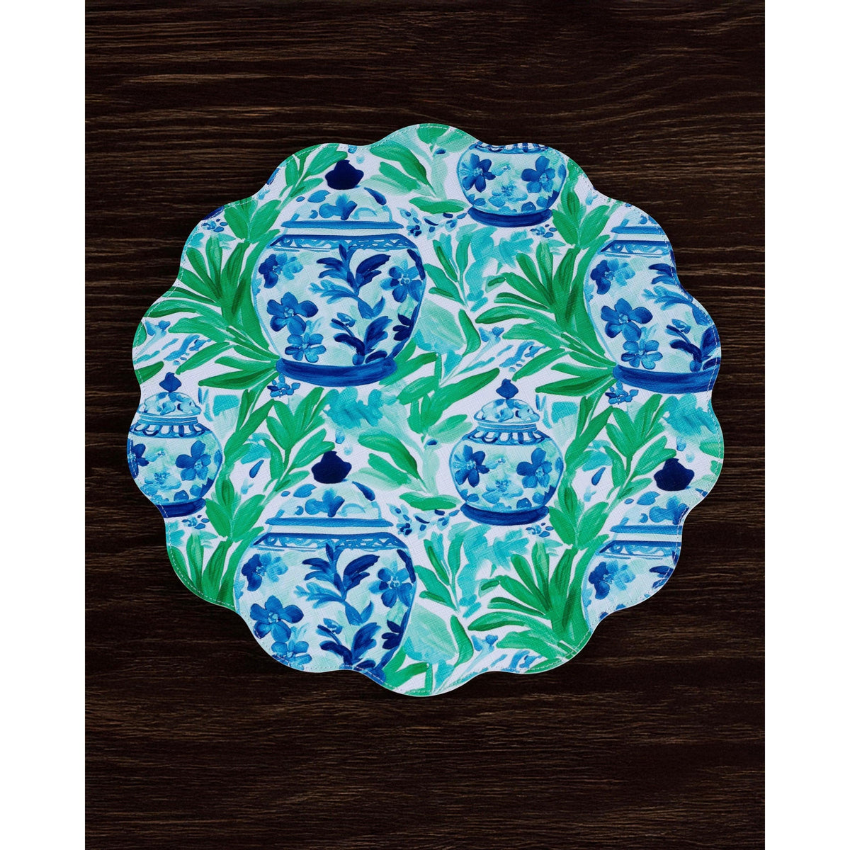 Vida Ginger Jar & Butterflies Reversible Round Placemats Set 4 Blue & - Placemat Side View | Bone & Brass
