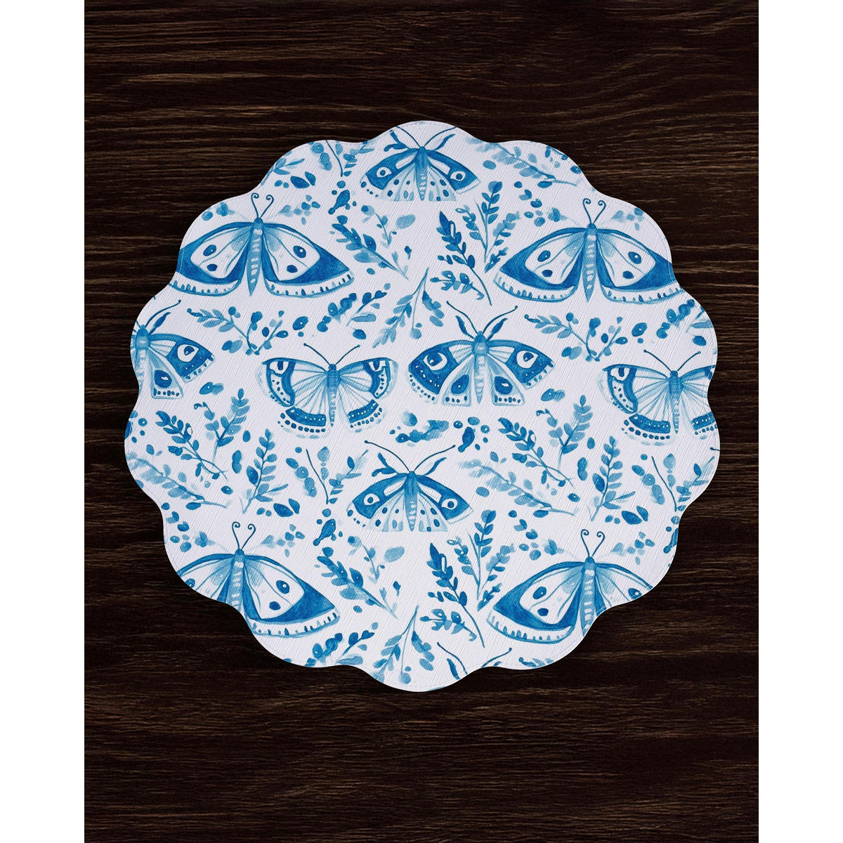 Vida Ginger Jar & Butterflies Reversible Round Placemats Set 4 Blue & - Placemat View | Bone & Brass