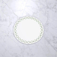 Vida Green & White Embroidered Quatrefoil Round Placemats Set of 4 - Placemat Detail | Bone & Brass