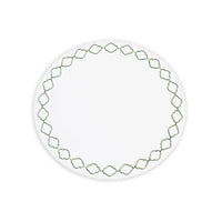 Vida Green & White Embroidered Quatrefoil Round Placemats Set of 4 | Bone & Brass