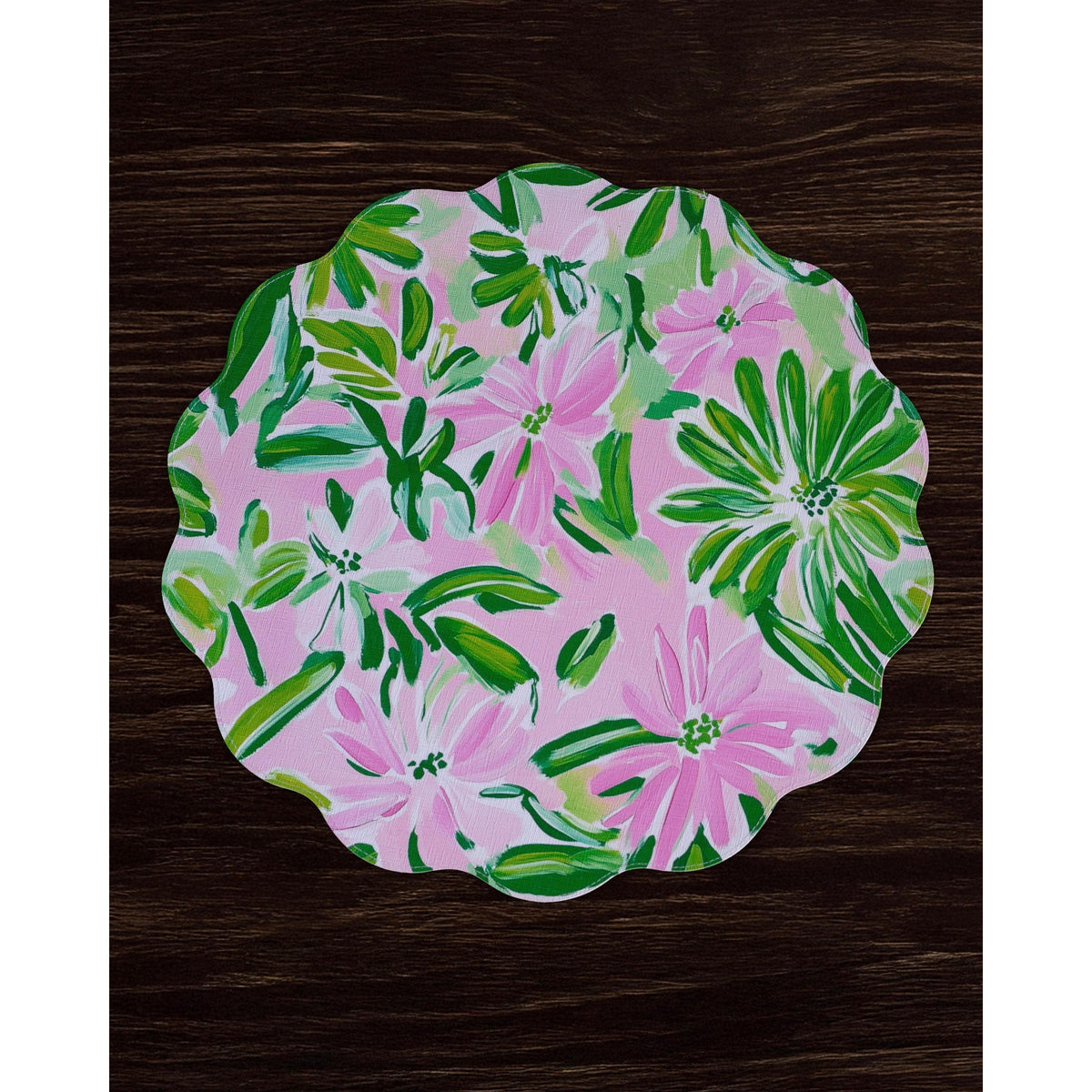 Vida Hydrangeas & Daisies Reversible Round Placemats Set 4 Pink & - Placemat Side View | Bone & Brass