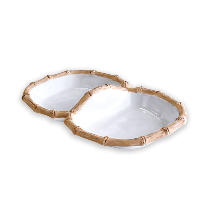 Vida Natural Bamboo & White Double Serving Bowls | Bone & Brass