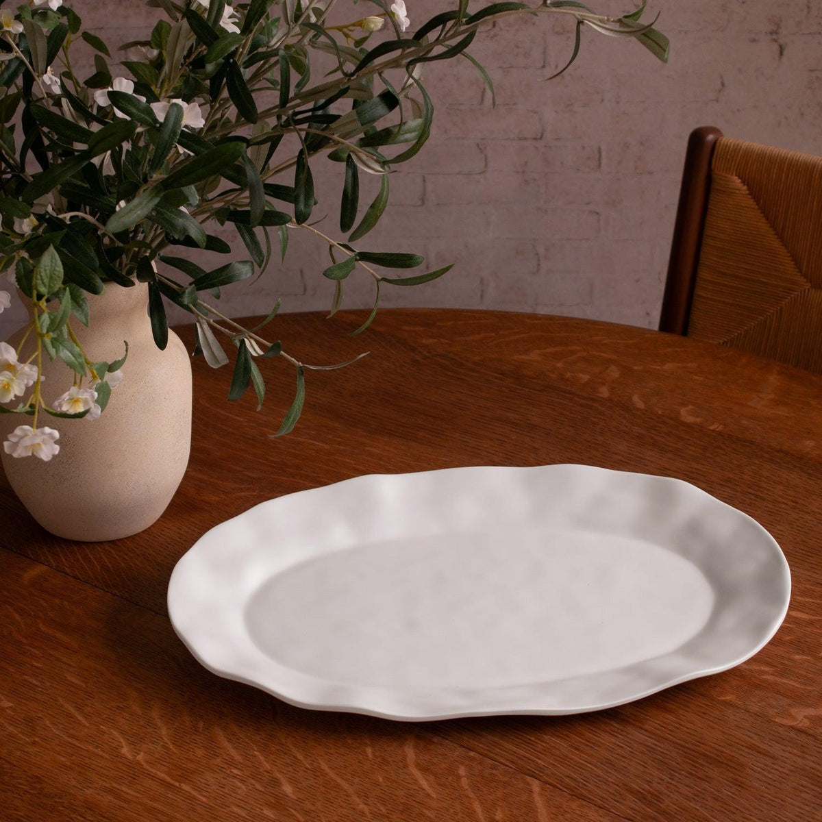 Vida Nube Large Oval Tray (White) - Tray Top View | Bone & Brass
