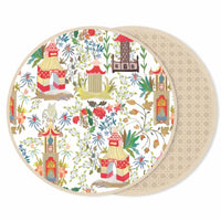 Vida Pagoda & Natural Reversible Round Placemats Set of 4 | Bone & Brass