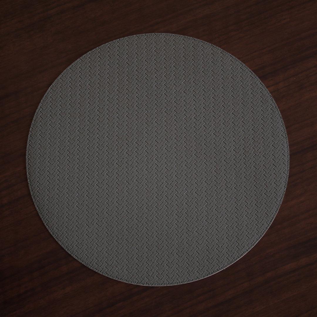 Vida Snakeskin Reversible 15" Round Placemats Set 4 (Salmon Charcoal) - Placemat Side View | Bone & Brass