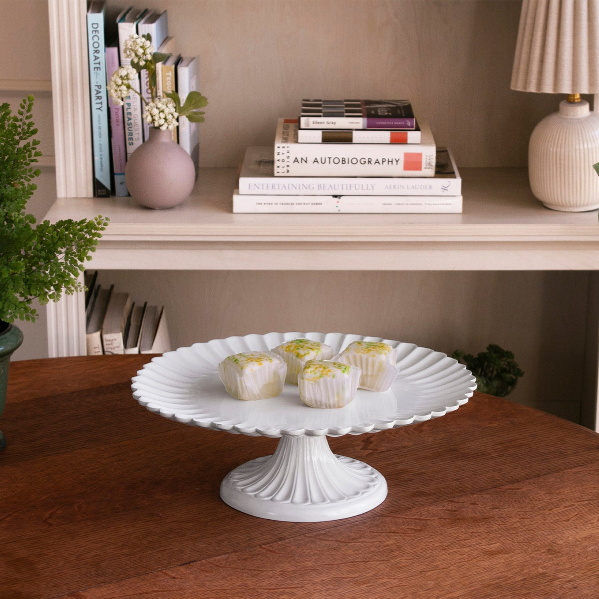 Vida Vienna Pedestal Cake Plate White - Cake Plate Top View | Bone & Brass
