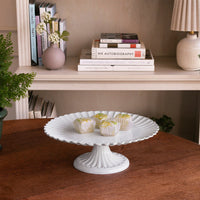 Vida Vienna Pedestal Cake Plate White - Cake Plate Top View | Bone & Brass