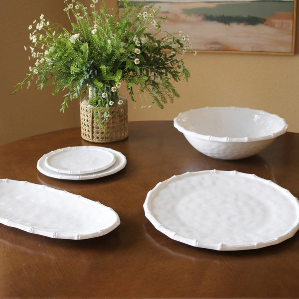 Vida White Bamboo 11" Dinner Plate Set of 4 - Plate Detail | Bone & Brass