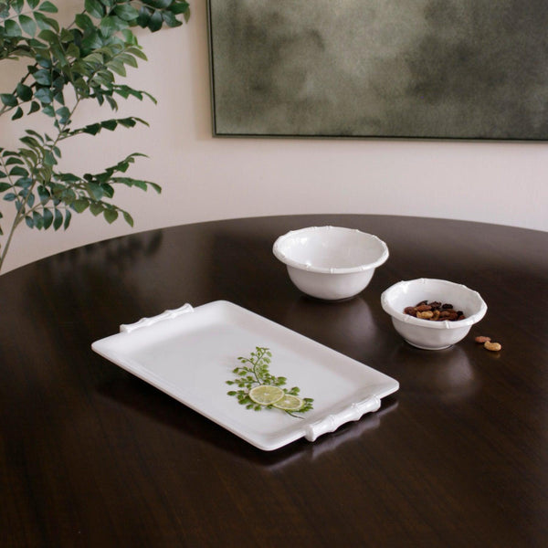 Vida White Bamboo Rectangular Serving Tray - Tray Detail | Bone & Brass