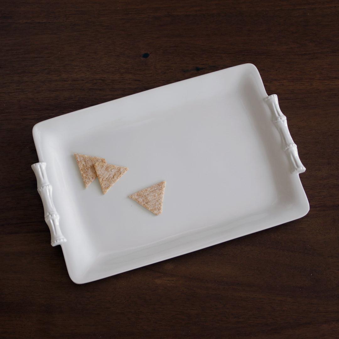 Vida White Bamboo Rectangular Serving Tray - Tray Top View | Bone & Brass