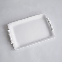 Vida White Bamboo Rectangular Serving Tray - Tray Side View | Bone & Brass
